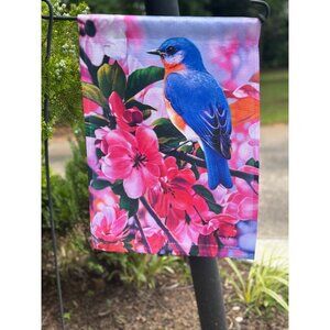 Blue Bird With Bright Flowers Yard Flag
